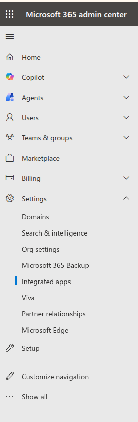 Step 2 - Settings > Integrated apps