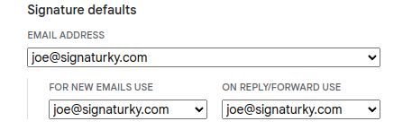 Gmail settings for Signature defaults - set different signature for new emails and on reply/forward