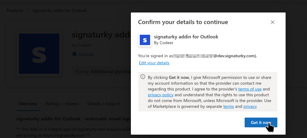 Step 3 - Confirm Get it now in modal