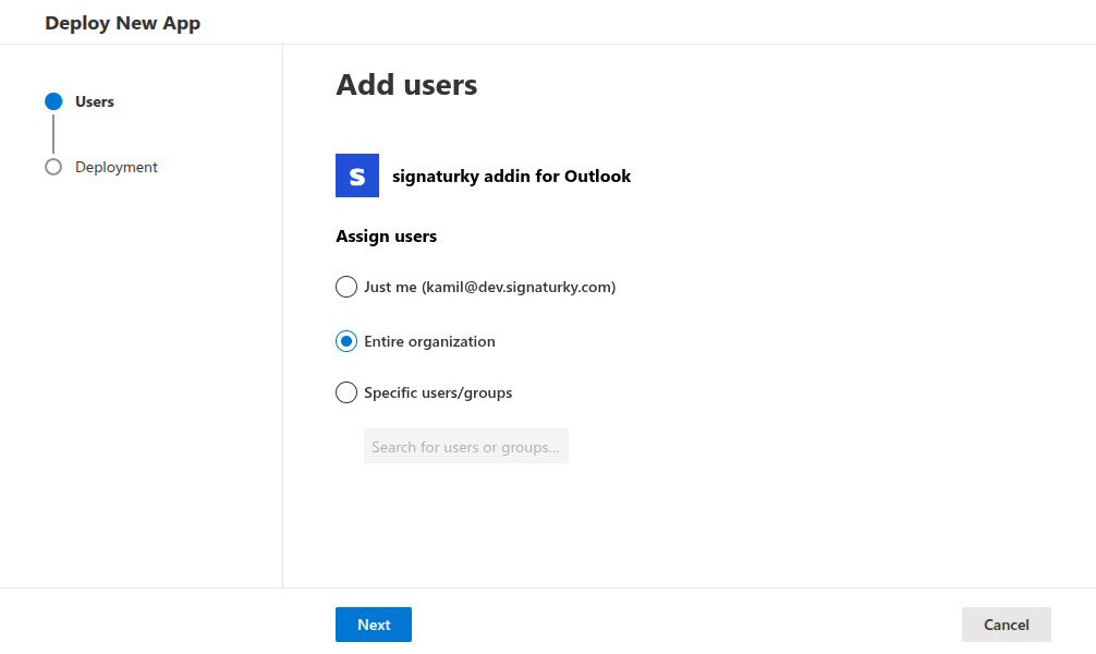 Step 4 - Select users (Entire organization)